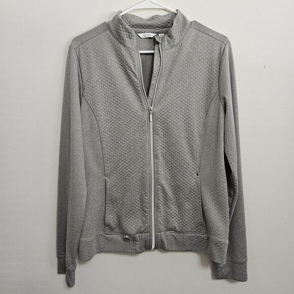 Lady Hogan Womens Gray Jacket Light Weight Quilted Look Zip Front Pockets Size M - Picture 1 of 13
